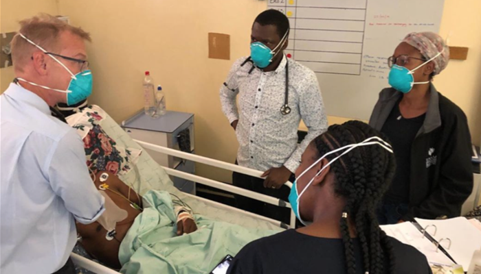 Namibian students wearing face masks in a hospital