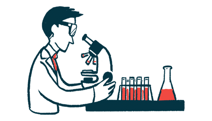 Cartoon drawing of a Researcher looking through a microscope