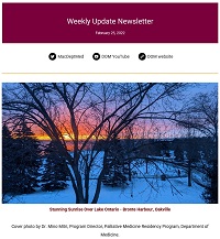 Weekly Update Newsletter cover page of a winter sunset