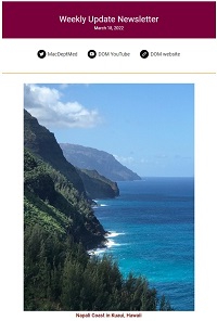 Weekly Update Newsletter cover page of mountains beside the ocean