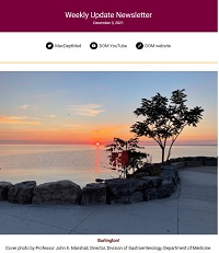 Weekly Update Newsletter cover page of a beach at sunset