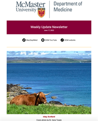 Weekly Update Newsletter cover page of an animal lying on grass in front of a large body of water