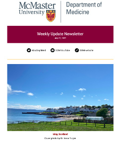 Weekly Update Newsletter cover page of a city beside the water