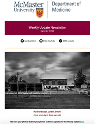 Weekly Update Newsletter cover page of a building in black and white