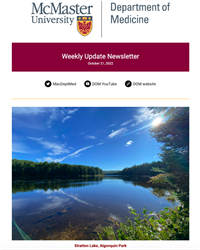 Weekly Update Newsletter cover page of a body of water surrounded by trees