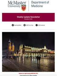 Weekly Update Newsletter cover page of a building lighten up at night