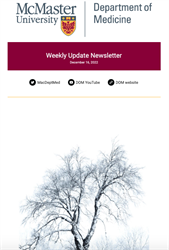 Weekly Update Newsletter cover page of a tree covered in snow